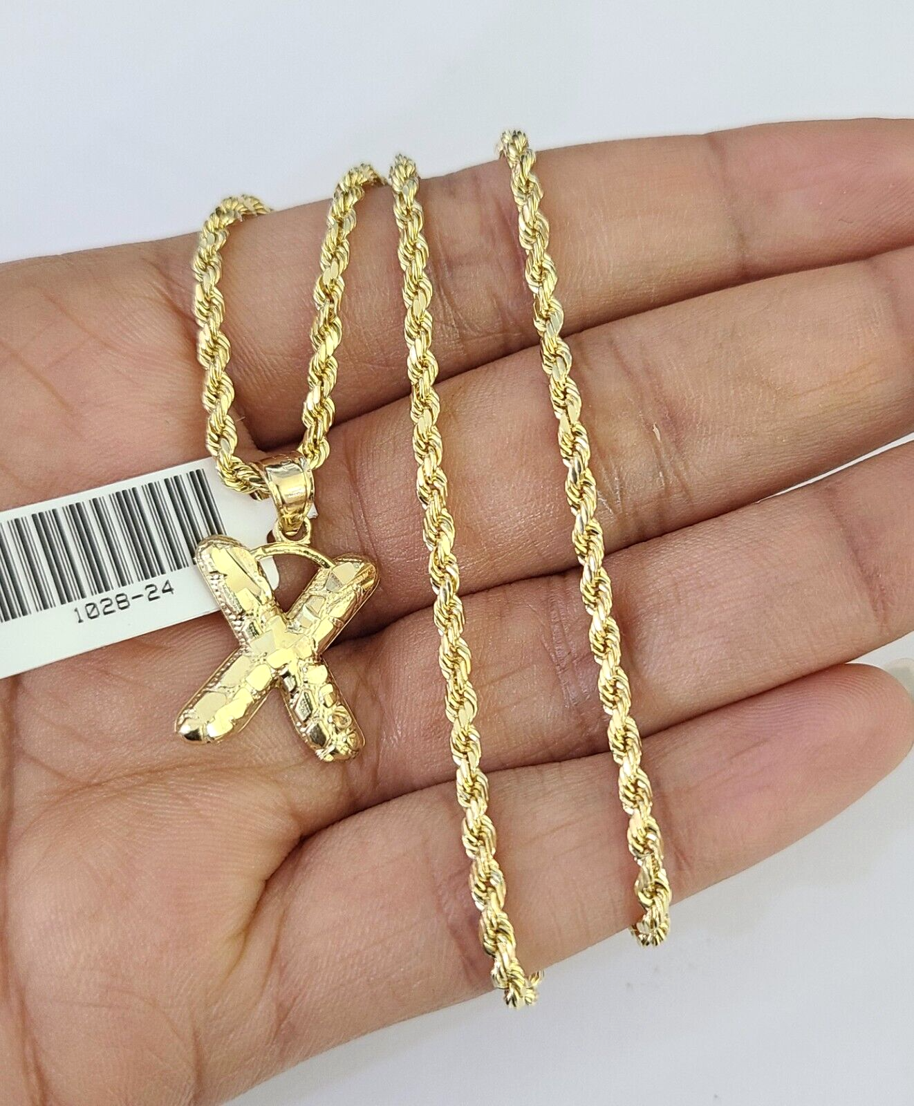 10k Gold Initial X Charm Rope Chain 16"-26" 2.5mm SET Necklace Alphabet Pendant