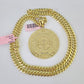 Real 14k Solid Chain Mayan Calendar Charm Set Miami Cuban 6mm Necklace Gold