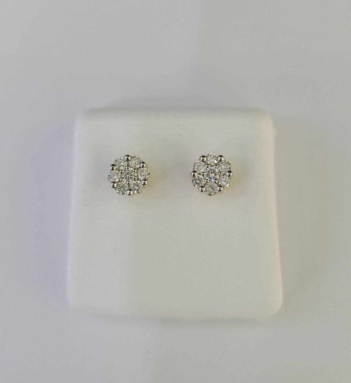 14k Diamond Flower Earrings Yellow gold Real Screw-Back Women Men Studs