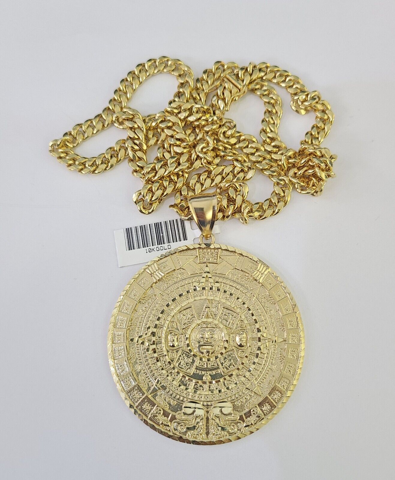 10K Miami Cuban Link Chain Mayan Calendar Pendent Charm 6mm 20"-30" Inch