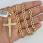 10k Gold Chain Cross Charm Solid Cuban Curb Link 5mm 18"-28" Inch DiamondCut SET