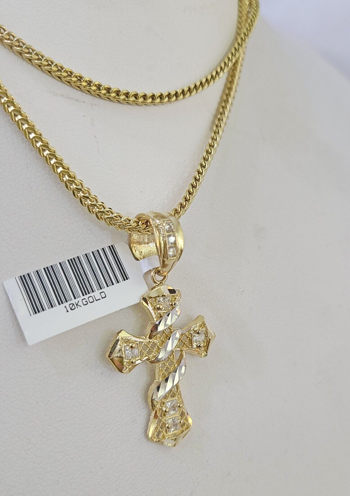 10K Gold Franco Chain Cross Charm Length 18-26 inches 2mm REAL Yellow