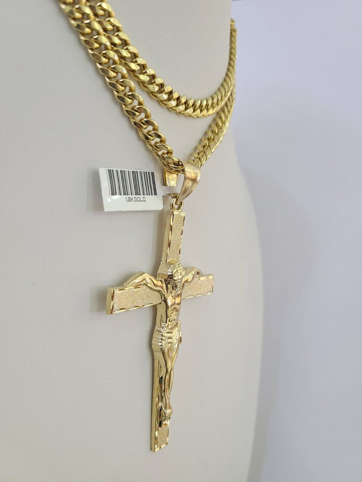 10K Miami Cuban Link Chain Jesus Cross Pendent Charm 6mm 20"-30" Necklace