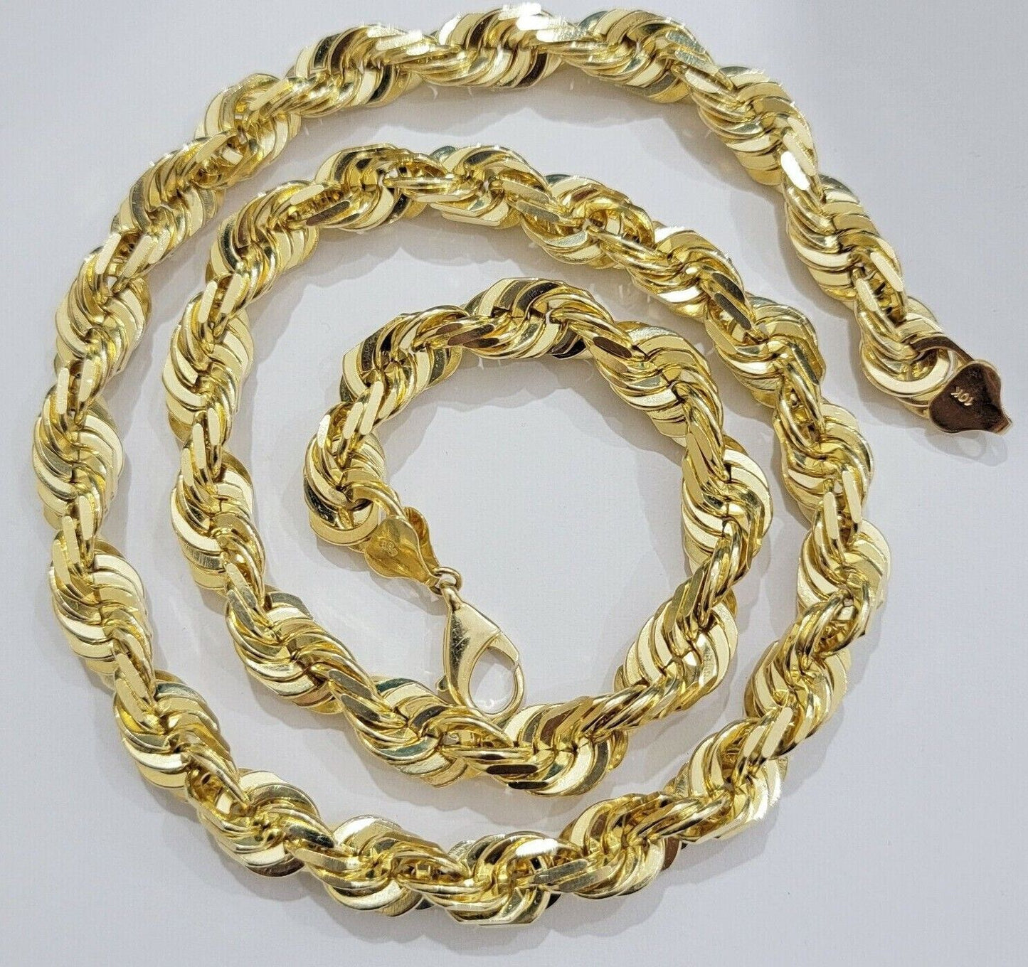 10K Solid Gold Rope Chain Mens Necklace 14mm Length 22" 24" 26" 28" 30"