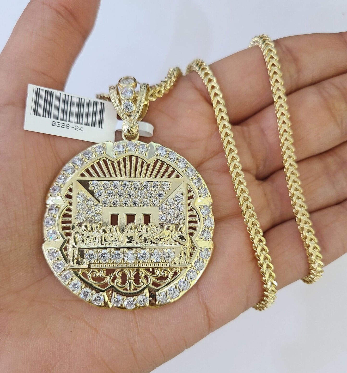 10K Gold Franco Chain Last Supper Charm Length 18-26 inches 3mm REAL Yellow