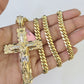 Real 14k Solid Chain Cross Charm Set Miami Cuban Link 6mm Necklace Pendant Gold