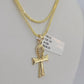 10K Gold Franco Chain Ankh Jesus Cross Charm SET 18-24 inches 1mm Necklace