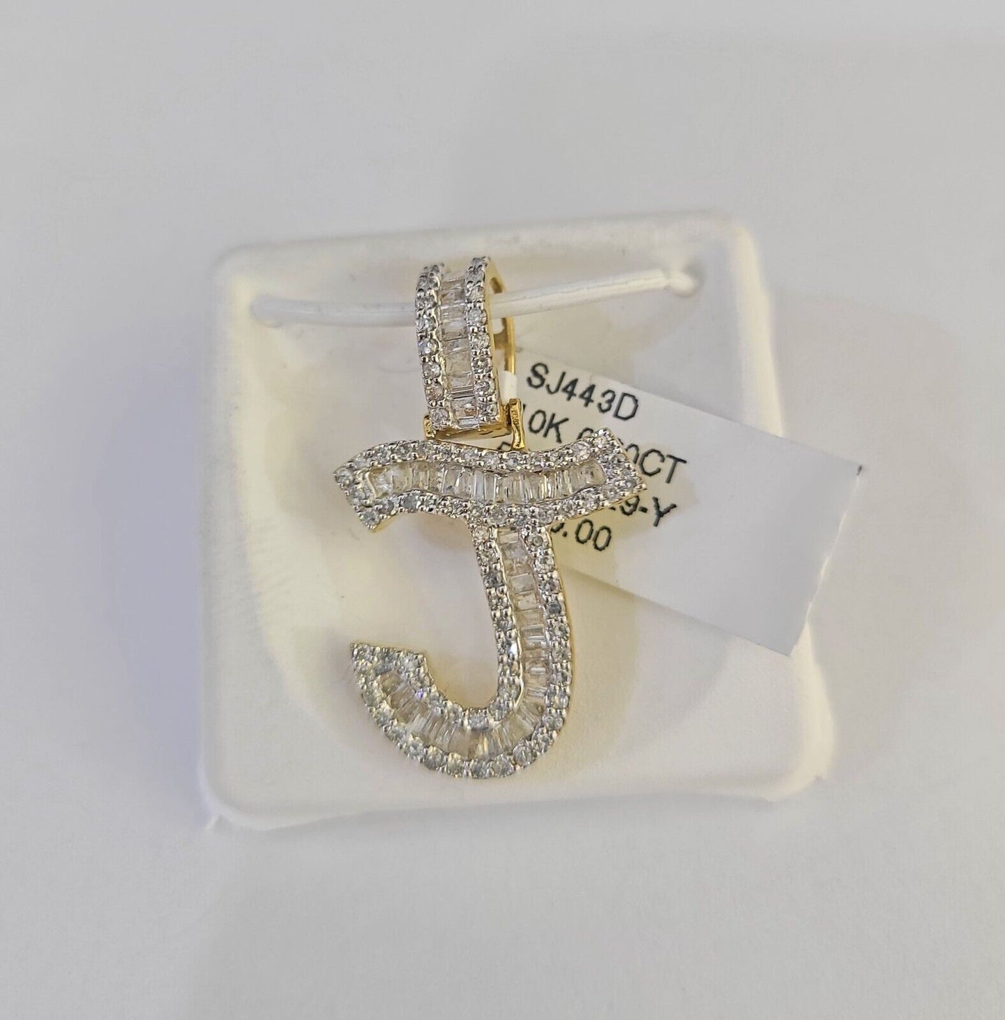 10k Yellow Gold Diamond J Charm Pendant Initial Alphabet Letter Real Genuine