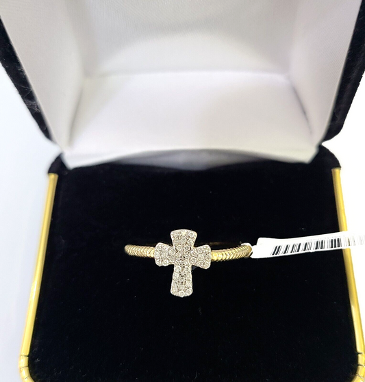 Real 10k Diamond Ladies Ring Jesus Cross Yellow Gold Women Casual