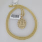 10k Gold Miami Cuban Chain Crown Charm Pendant 3mm 18-28in Necklace Set