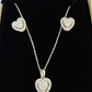 Real 14k White Gold Heart Diamond Necklace Earrings SET Chain Women