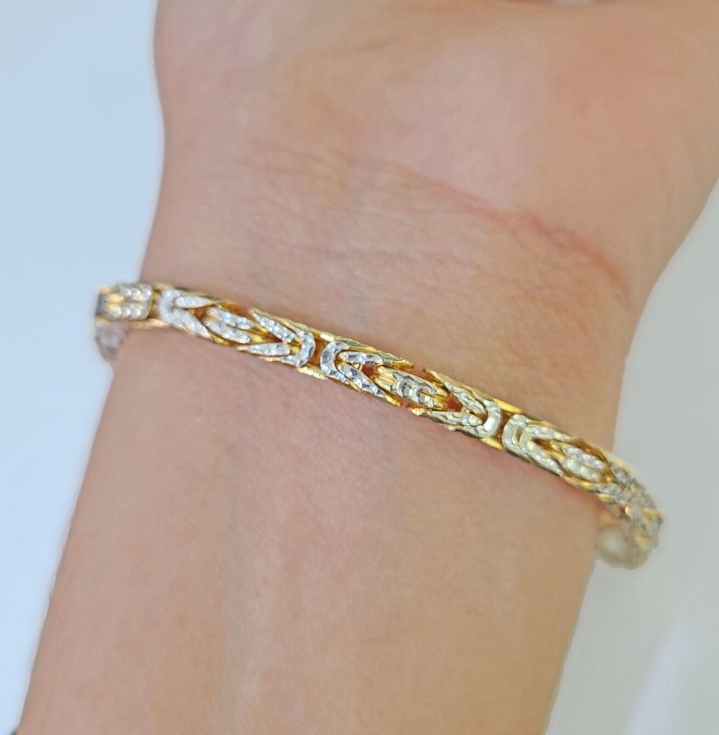 10K Yellow Gold Turkish Byzantine Link Bracelet Solid 4mm 9" inch Real Genuine