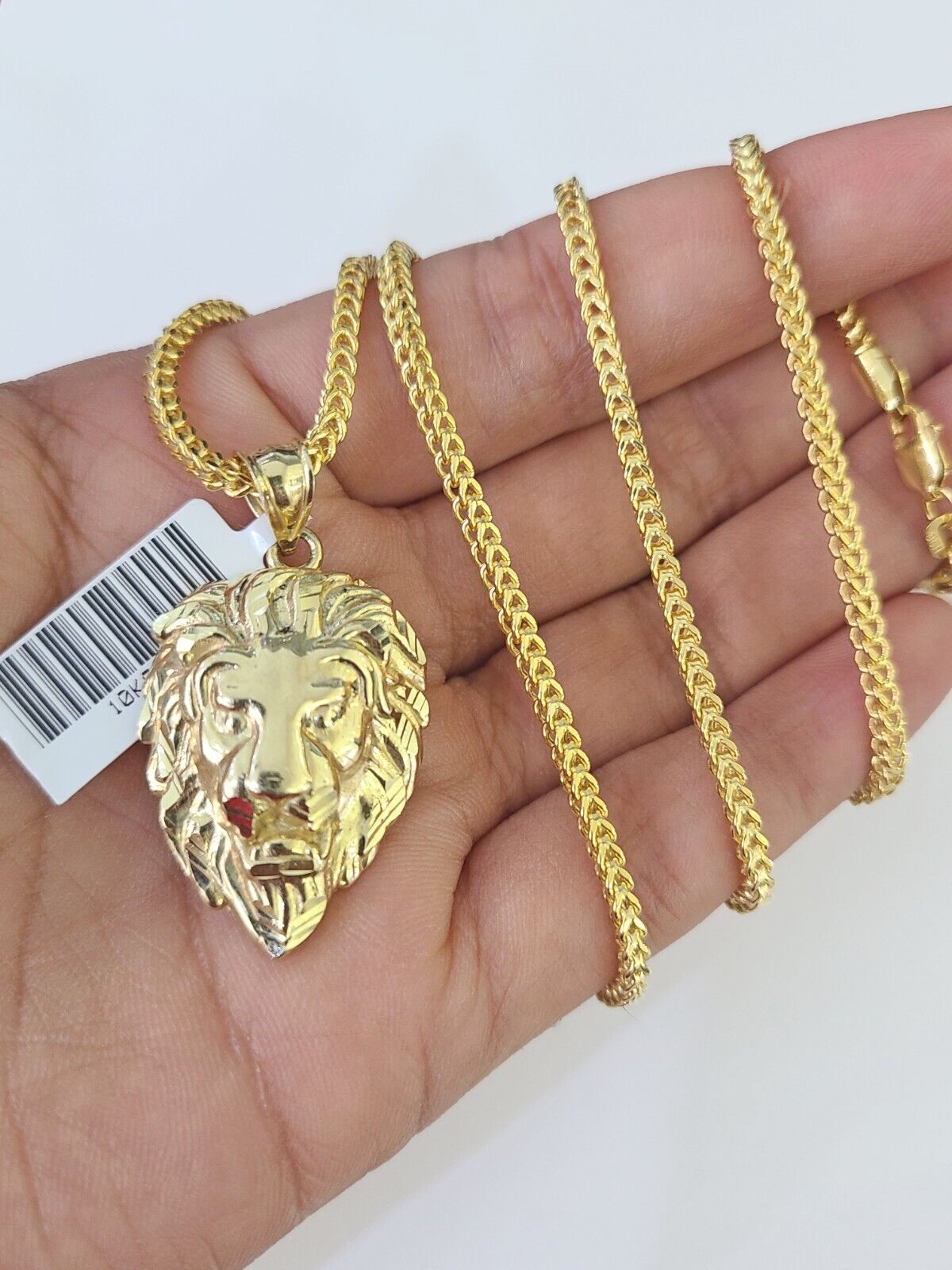 10K Franco Chain Roaring Lion Pendant Charm Necklace 20"-26" 2.5mm Yellow Gold