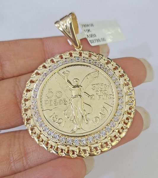 10k Centenario Coin Charm Yellow Gold 50 Pesos 1947 Mexico/Mexican COPY Coin 2"