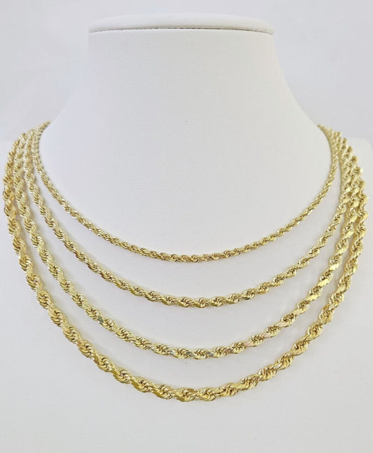 Real 14k Gold Rope Chain Necklace 3mm-6mm 20"-26" Inch Men Women Yellow 14kt