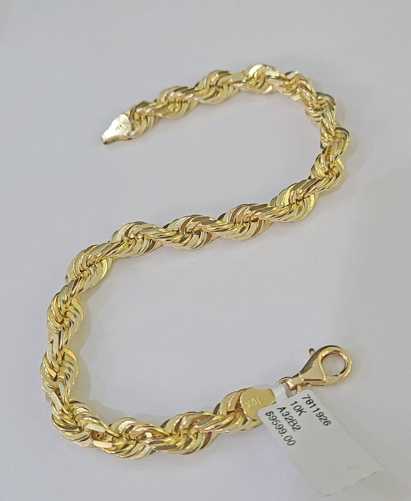 10K Yellow Gold 7.5" 8" 8.5" 9" Rope Bracelet Solid 7mm Men Women Diamond Cut