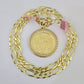 14k Solid Figaro Chain Centenario Bezel Pendant Gold 7mm 20-30 inch SET Necklace