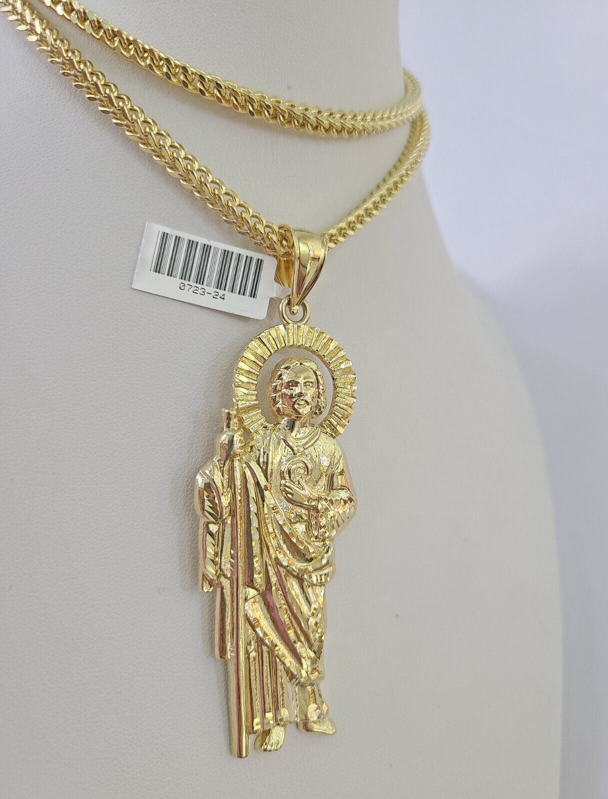 10K Franco Chain Saint Jude Pendant Charm Necklace 20"-28" 4mm Gold SET Yellow