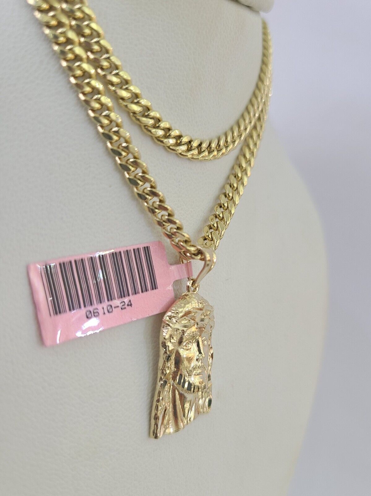 Real 14k Chain Jesus Head Charm Set Miami Cuban Link 4mm Necklace Pendant