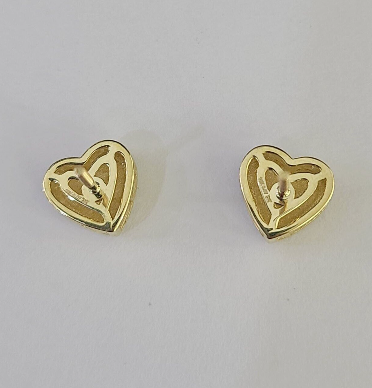 10k Heart Diamond Earrings Real Screw-Back Women Men Studs Yellow Gold