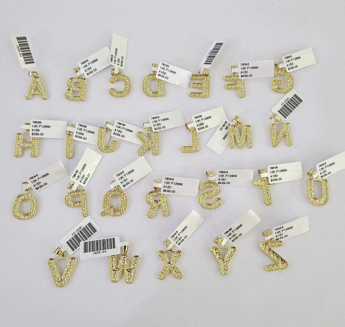 10k Yellow Gold Initials Charm Pendant A-Z Nugget Alphabets Men Women Real