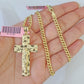 Real 14k Yellow Gold Chain Cross Charm Set Miami Cuban Link 4mm Necklace Pendant