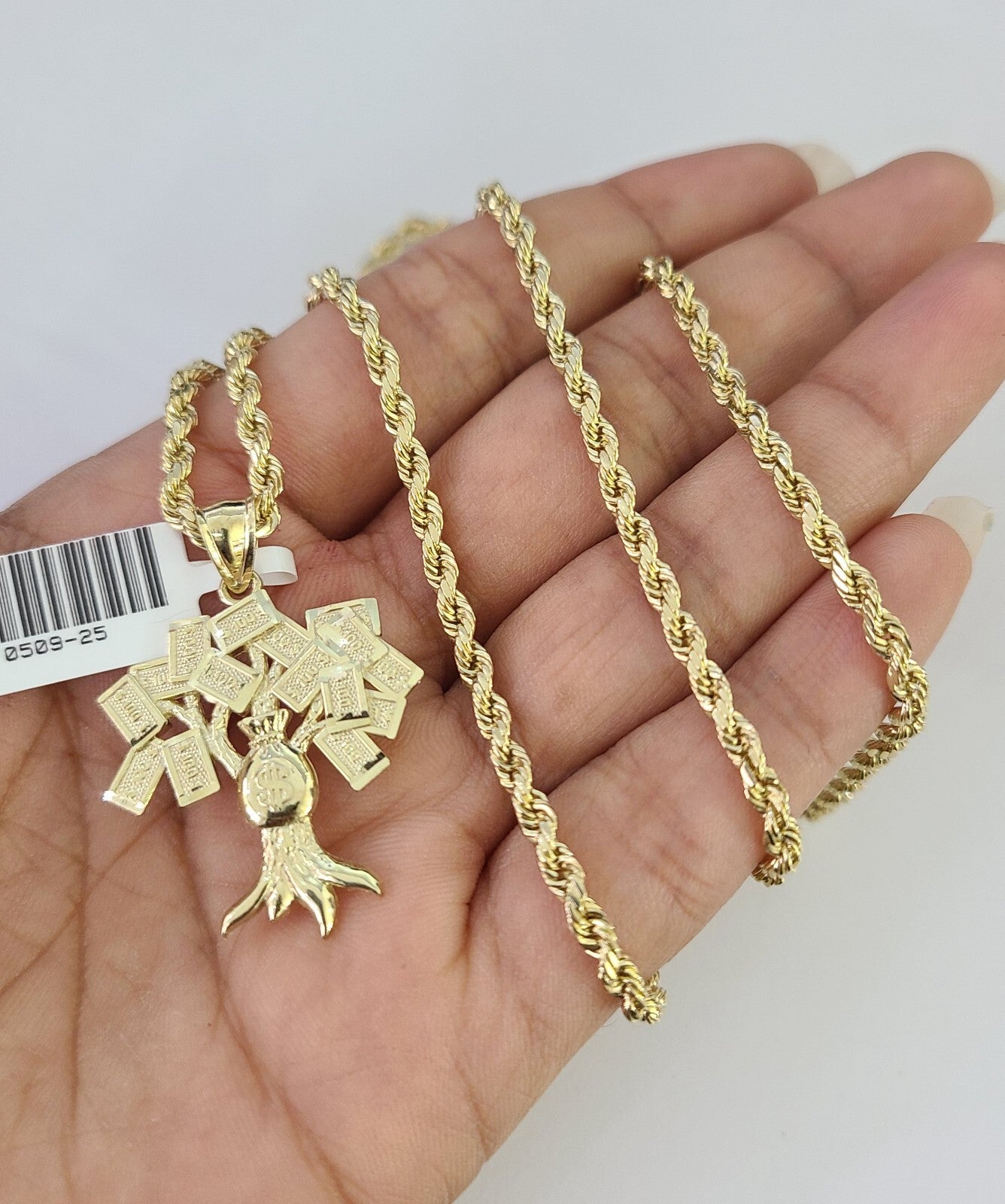 money tree gold pendant REAL 10k Rope Chain Money Tree Charm Pendant 3mm Necklace Set 18"-30" – GDJ