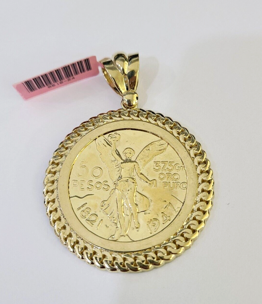 REAL 14k Gold Charm Centenario-Style Coin in Bezel 50 Pesos 1947Mexican Pendant