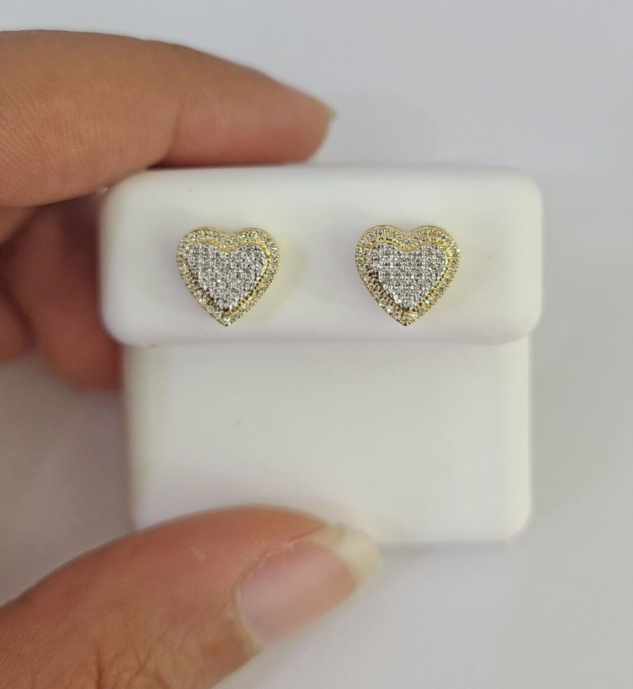 10k Heart Diamond Earrings Real Screw-Back Women Men Studs Yellow Gold