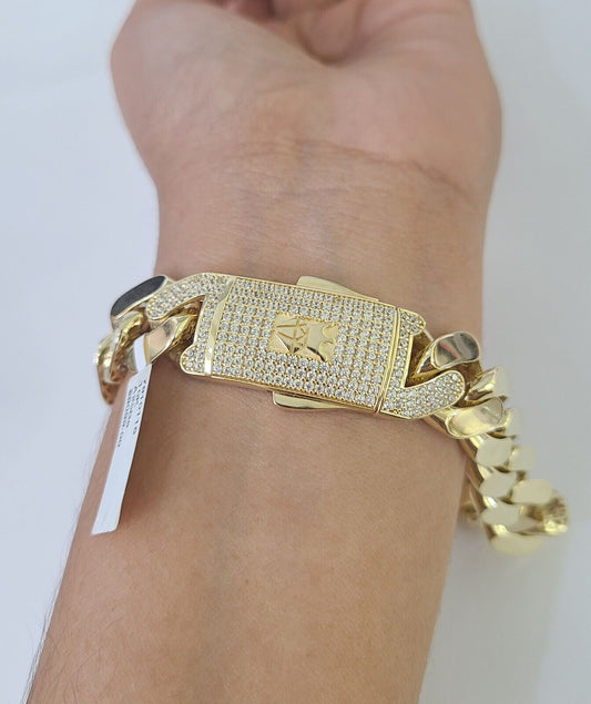 Real 10K Royal Monaco Bracelet Yellow Gold 9.5" Box Clasp 15mm Genuine