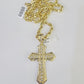 Real 10k Rope Chain Jesus Cross Charm Set 7mm 18"-26" Inch Necklace Yellow Gold