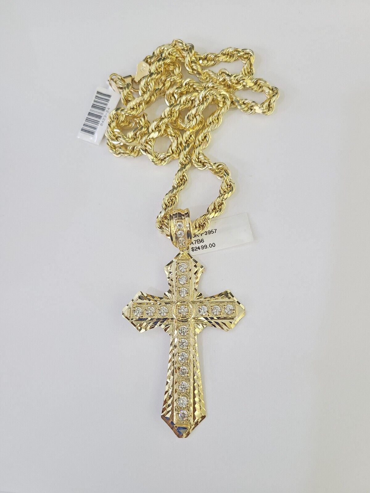 Real 10k Rope Chain Jesus Cross Charm Set 7mm 18"-26" Inch Necklace Yellow Gold