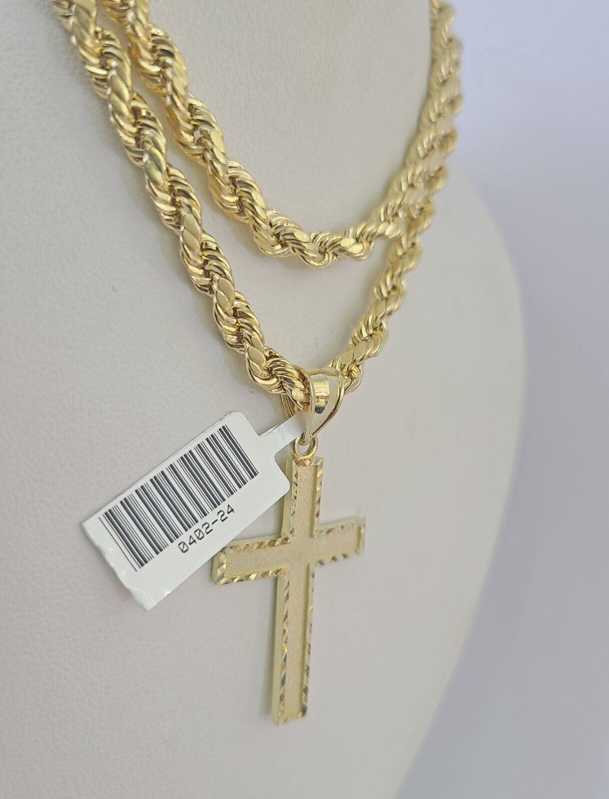 Real 10k Rope Chain Jesus Cross Charm Necklace Pendant Set 5mm 20"-30" Inch Gold