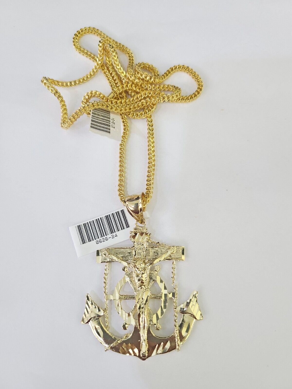 10K Franco Chain Jesus Anchor Pendant Charm Necklace 20"-26" 2.5mm Yellow Gold