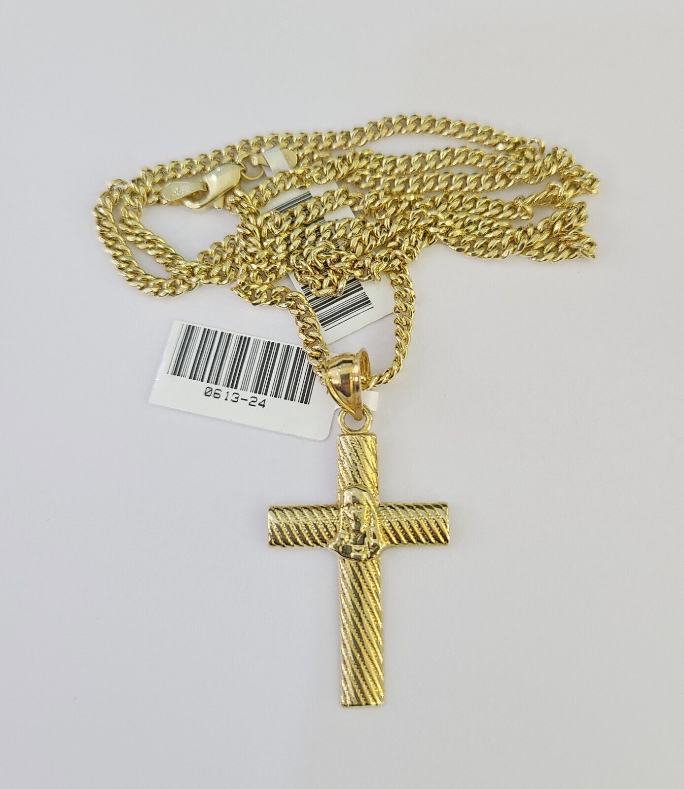 10K Gold Miami Cuban Chain Jesus Cross 18"-28" 3mm REAL Pendant Necklace SET