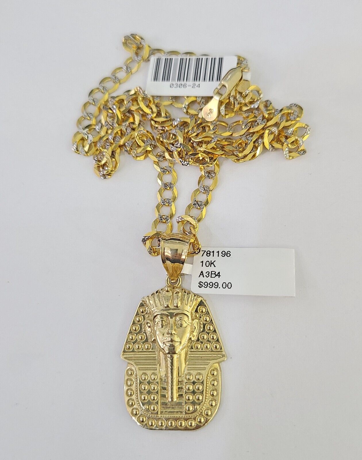 10k Gold Chain Pharaoh Charm Solid Cuban Curb 5mm 18"-28" Inch SET Necklace