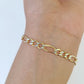 Real 10k Yellow Gold Figaro link Bracelet 5mm 8" Inch Men women Diamond Cut