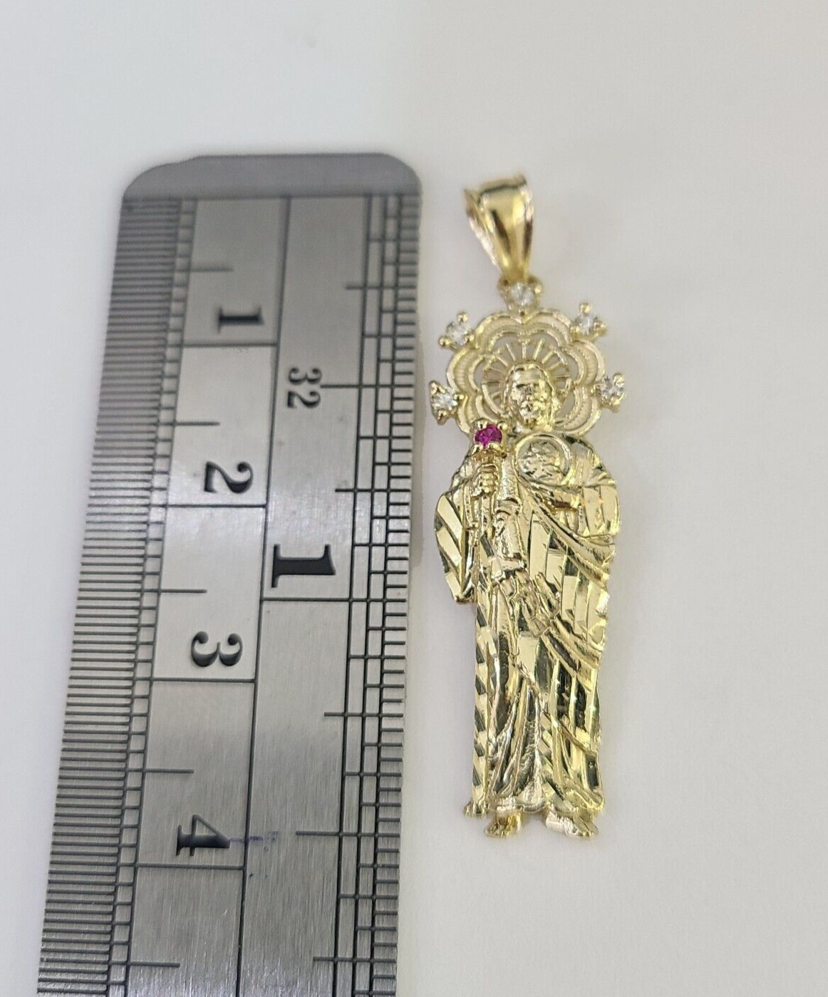 Real 10K Gold Saint Jude Charm Diamond Cut 10kt yellow Gold Pendent 1.5"