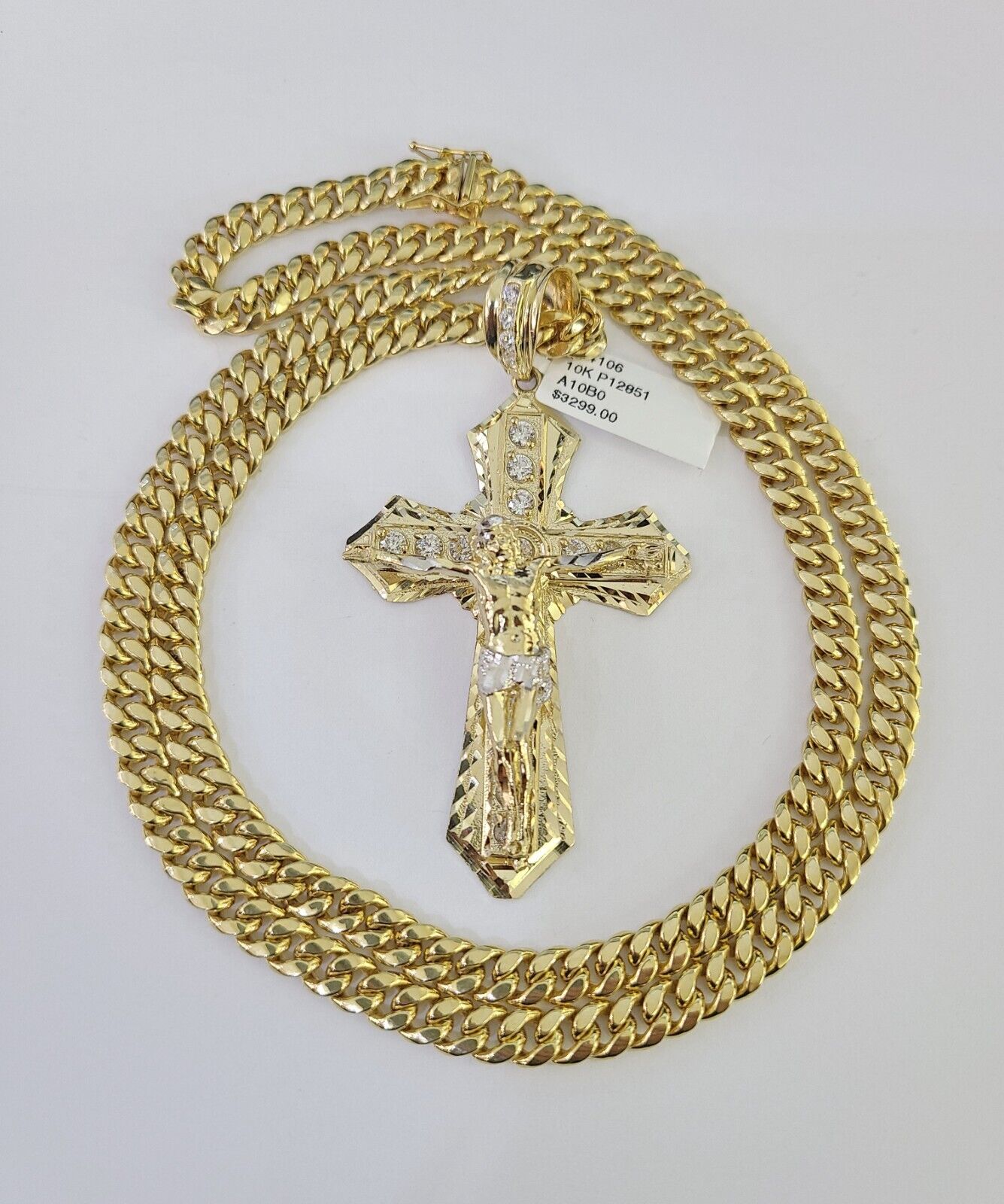 10K Miami Cuban Link Chain Jesus Cross Pendent Charm 6mm 20"-30" Necklace