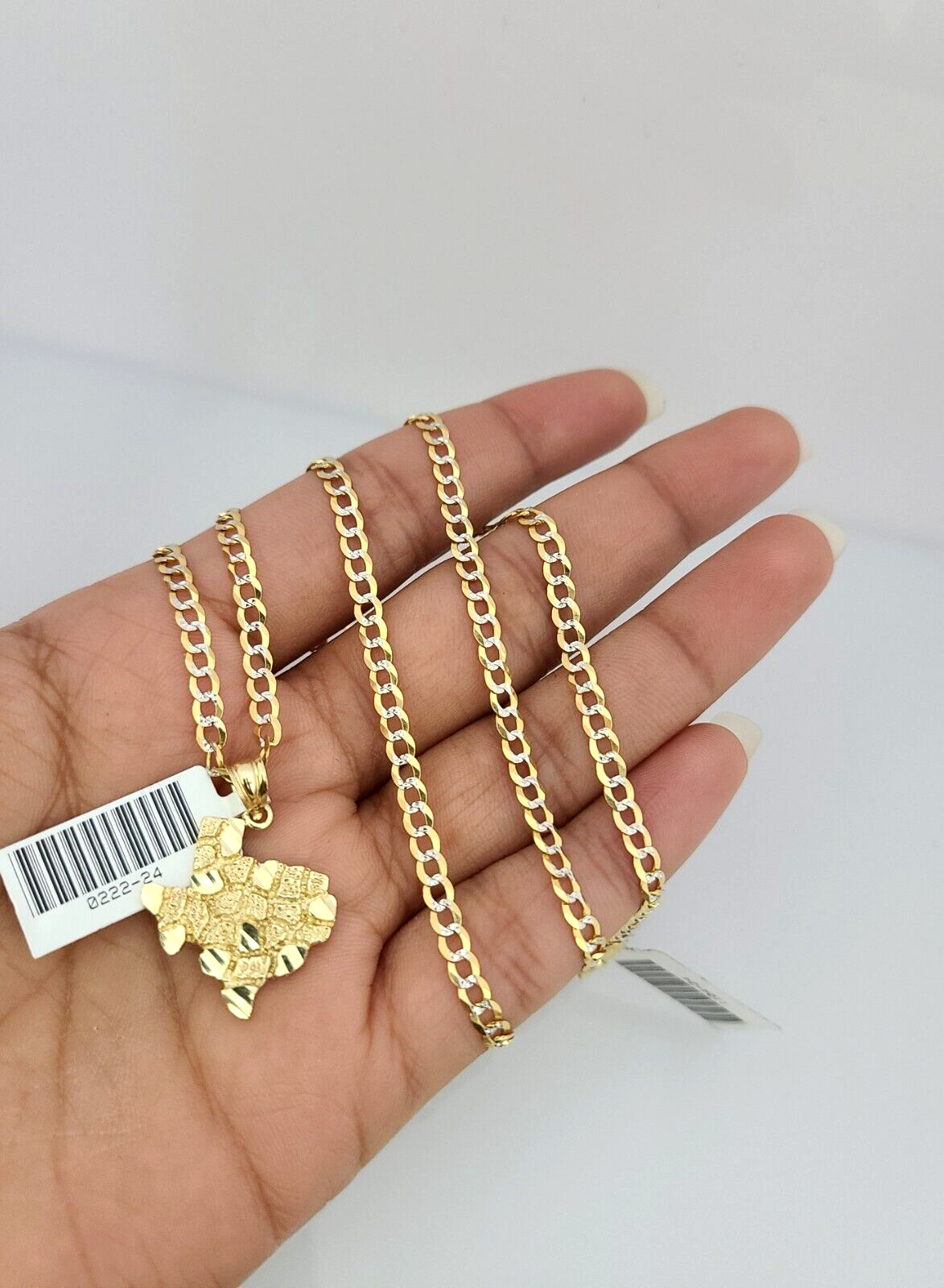 10k Gold Solid Cuban Curb Chain Necklace Texas Map Pendant Set 3mm 18"-26"