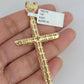 10k Gold Chain Jesus Cross Charm Solid Cuban Curb 5mm 18"-28" Inch SET