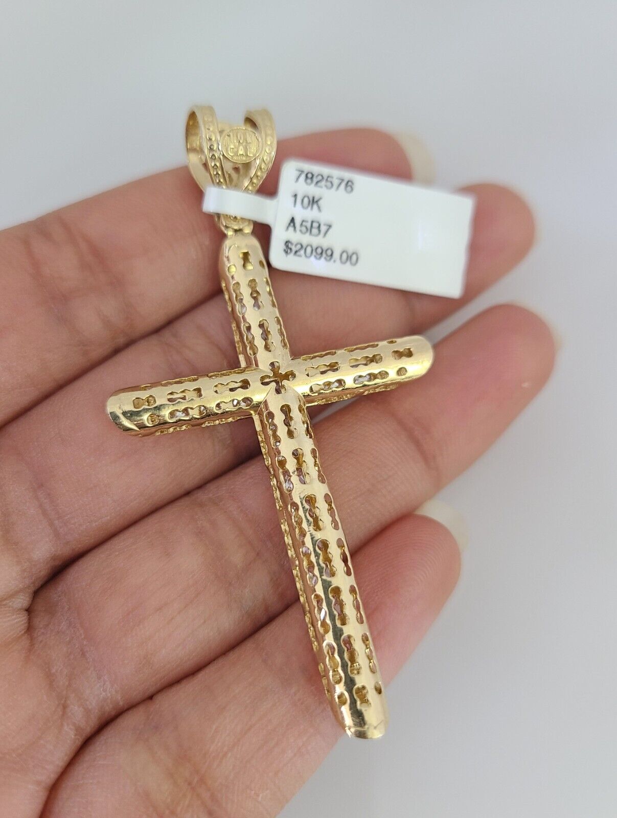 10k Gold Chain Jesus Cross Charm Solid Cuban Curb 5mm 18"-28" Inch SET