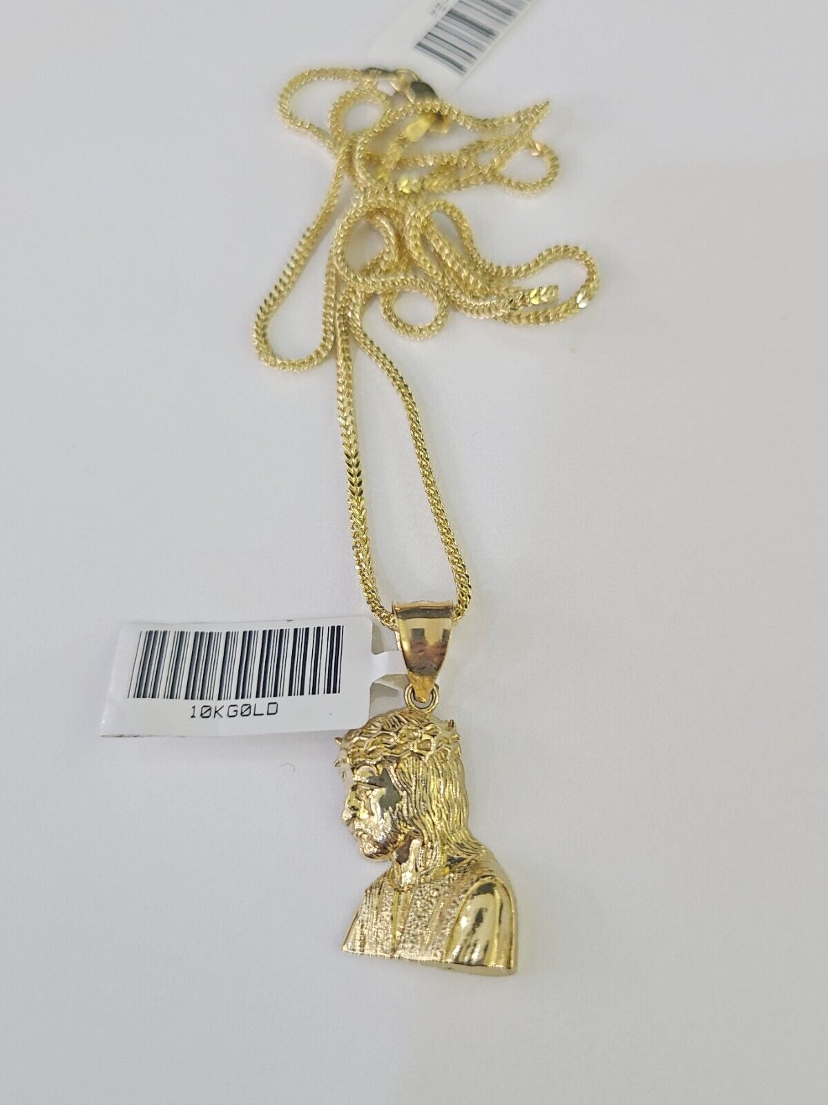 10K Gold Franco Chain Jesus Head Charm SET 18-24 inches 1mm Necklace