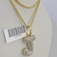 10K Franco Chain Diamond J Pendant Initial Charm Letter Necklace 18"-24" 1.5mm