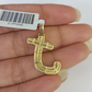 10k Yellow Gold Diamond J Charm Pendant Initial Alphabet Letter Real Genuine
