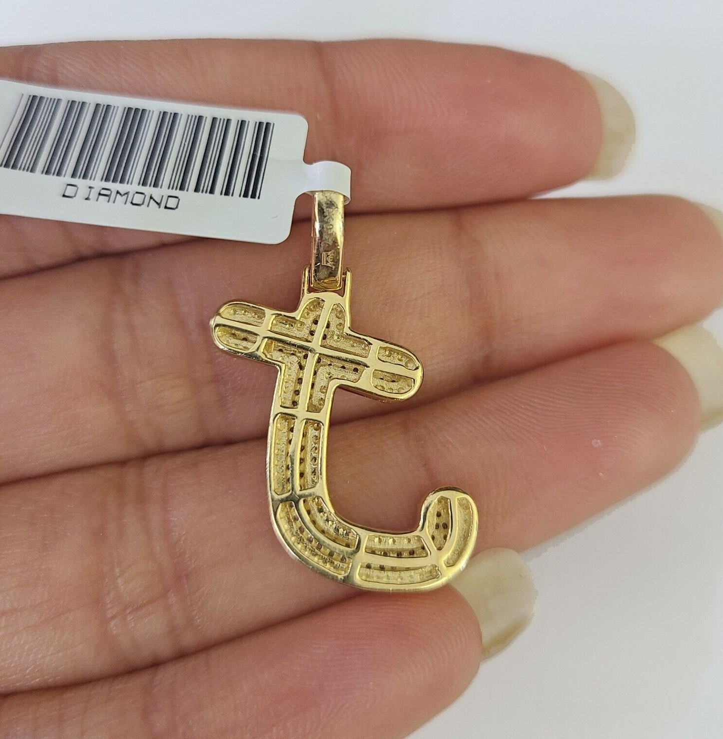 10k Yellow Gold Diamond J Charm Pendant Initial Alphabet Letter Real Genuine
