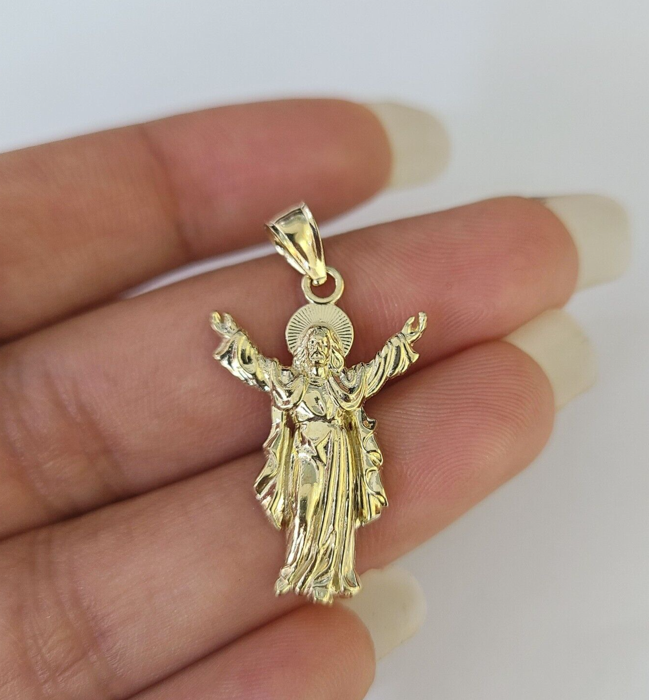 Real 10K Jesus Full Body Pendant Charm Genuine Religious Yellow Gold 1.25"