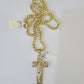 10k Gold Byzantine Necklace Jesus Cross Charm 18-28 inch 3mm SET Chain Pendant