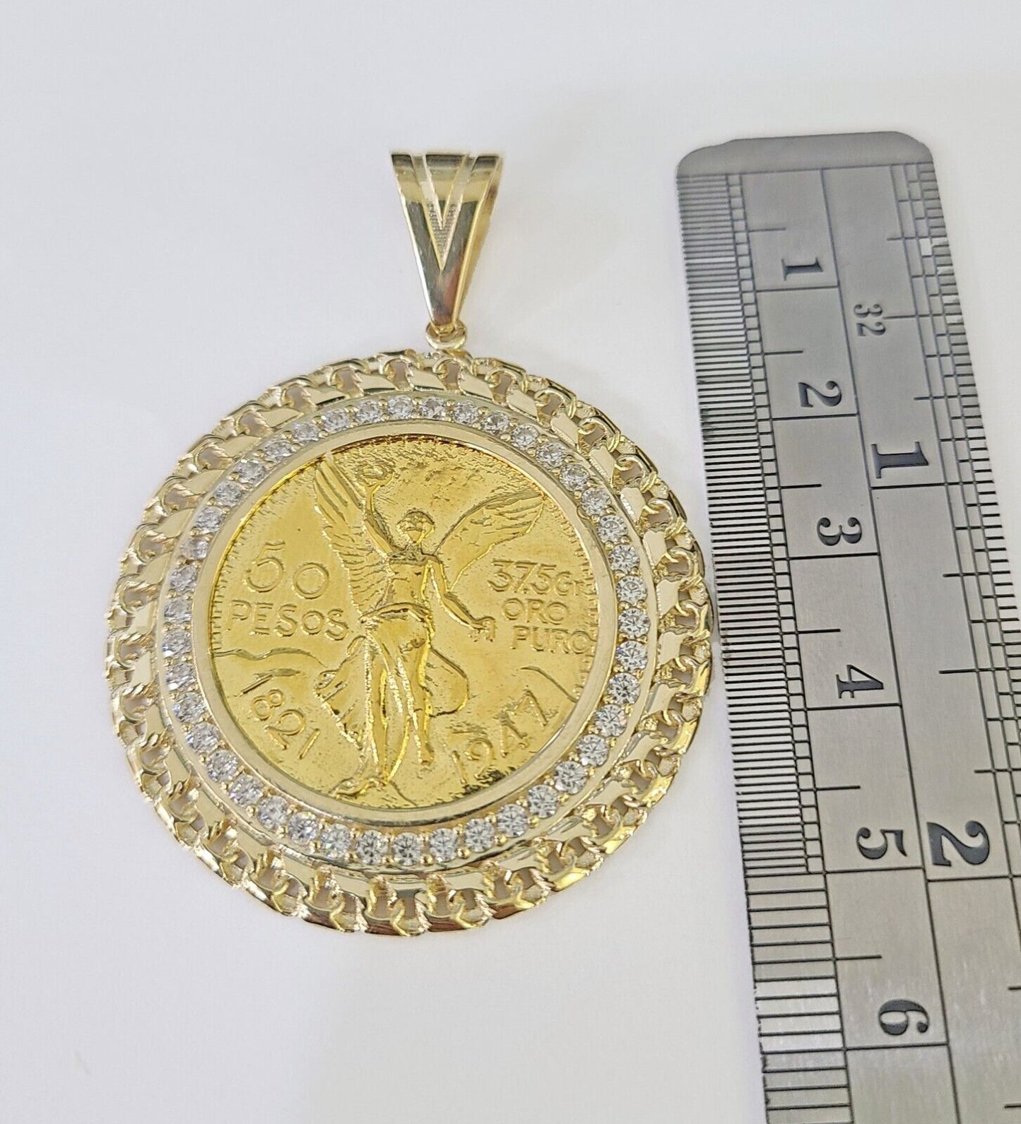 REAL 10k Yellow Gold Charm Centenario Style Coin in Bezel 50 Pesos 1947 For Men