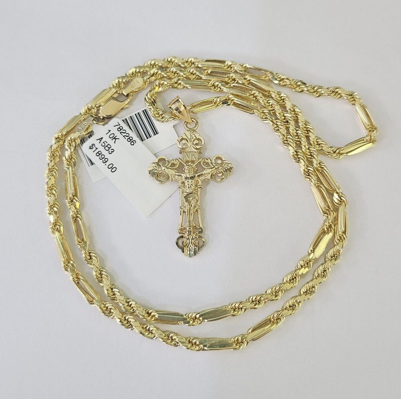 10k Milano Rope Chain INRI Cross Charm Necklace SET 3mm 18" 20" 22" 24" Pendant